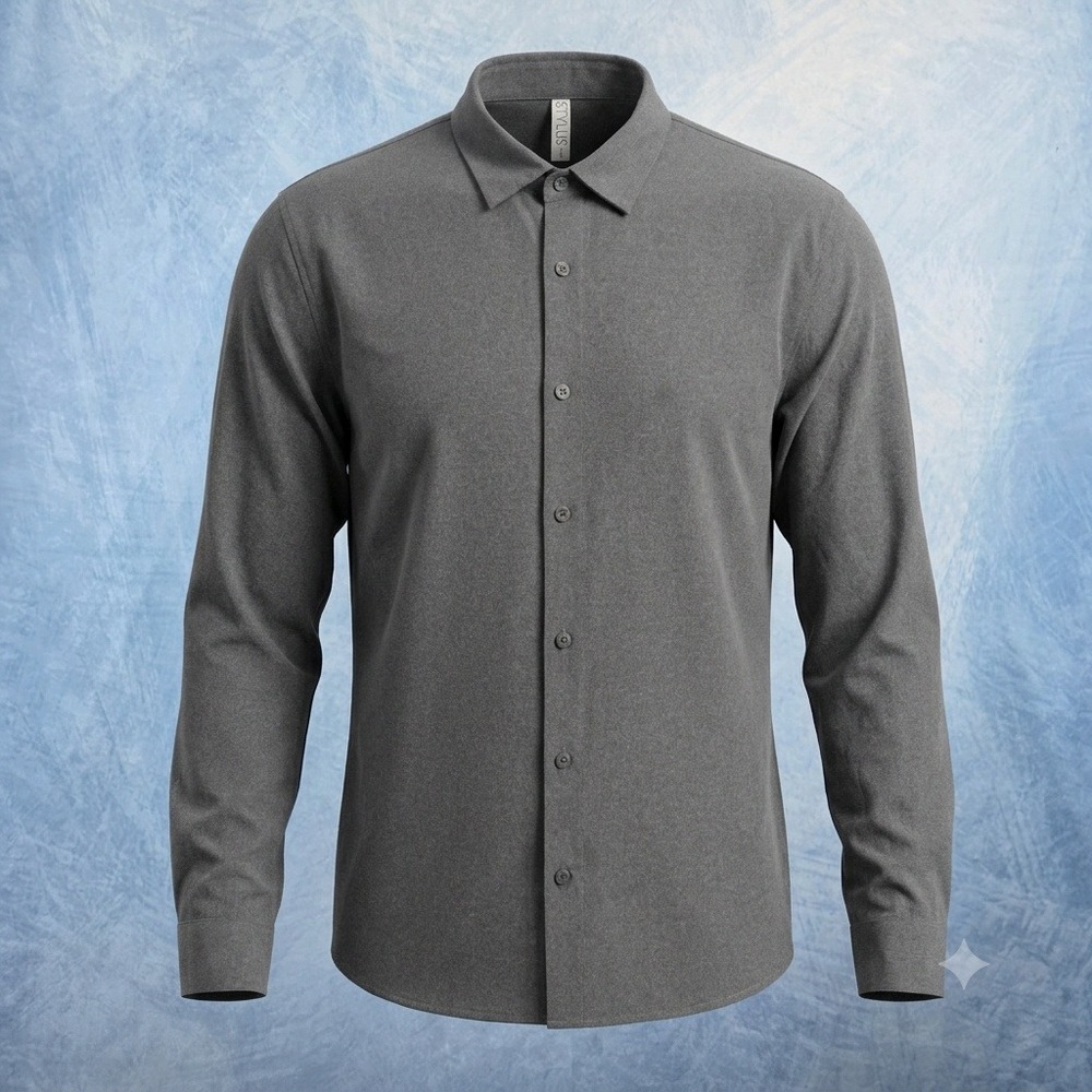 Stylus Mens Large Gray Long Sleeve Stretch Button Down Shirt 86-00-037-A